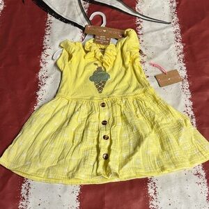 Young Hearts Yellow Ice Cream Print Casual Dress for Kids